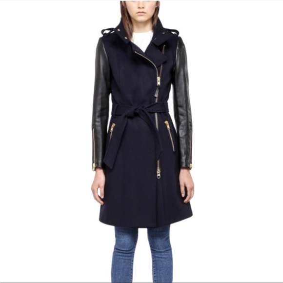 SMALL EUC Mackage Dale Wool Coat with Leather Sleeves - Picture 1 of 10